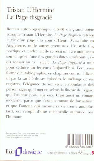 Quatrième de couverture de « LE PAGE DISGRACIE »