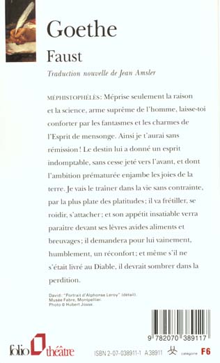 Quatrième de couverture de « FAUST - PREMIERE PARTIE DE LA TRAGEDIE »