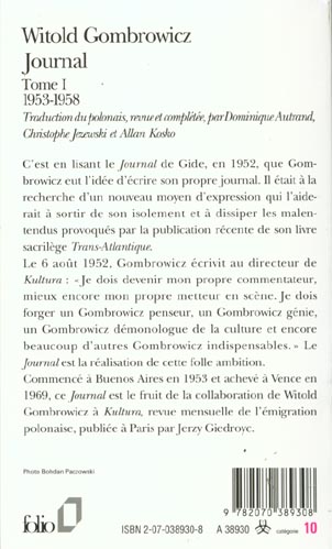 Quatrième de couverture de « JOURNAL - VOL01 - 1953-1958 »