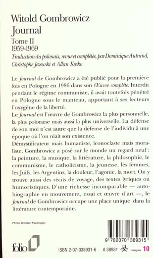 Quatrième de couverture de « JOURNAL - VOL02 - 1959-1969 »