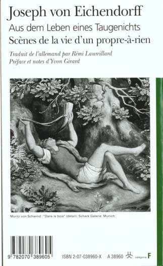 Quatrième de couverture de « SCENES DE LA VIE D'UN PROPRE-A-RIEN/AUS DEM LEBEN EINES TAUGENICHTS »