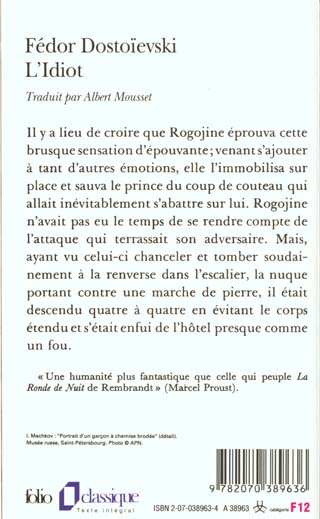Quatrième de couverture de « L'IDIOT »
