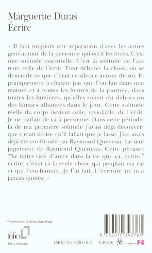 Quatrième de couverture de « ECRIRE »
