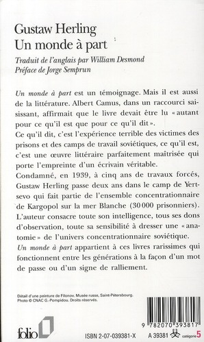 Quatrième de couverture de « UN MONDE A PART »