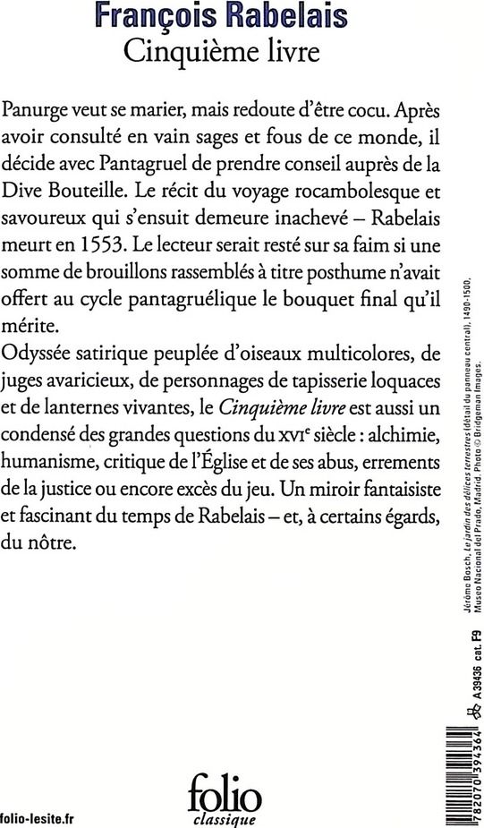 Quatrième de couverture de « Cinquième livre »