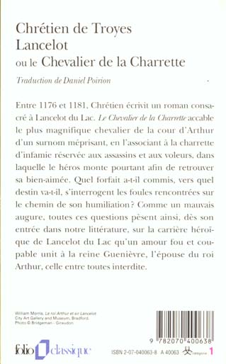 Quatrième de couverture de « LANCELOT OU LE CHEVALIER DE LA CHARRETTE »