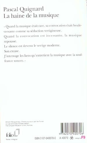 Quatrième de couverture de « LA HAINE DE LA MUSIQUE »