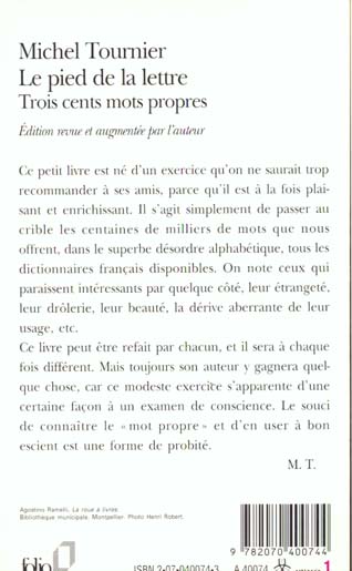 Quatrième de couverture de « LE PIED DE LA LETTRE - TROIS CENTS MOTS PROPRES »