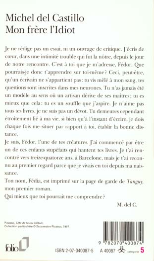 Quatrième de couverture de « MON FRERE L'IDIOT »