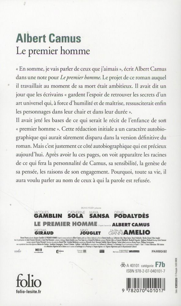 Quatrième de couverture de « LE PREMIER HOMME »