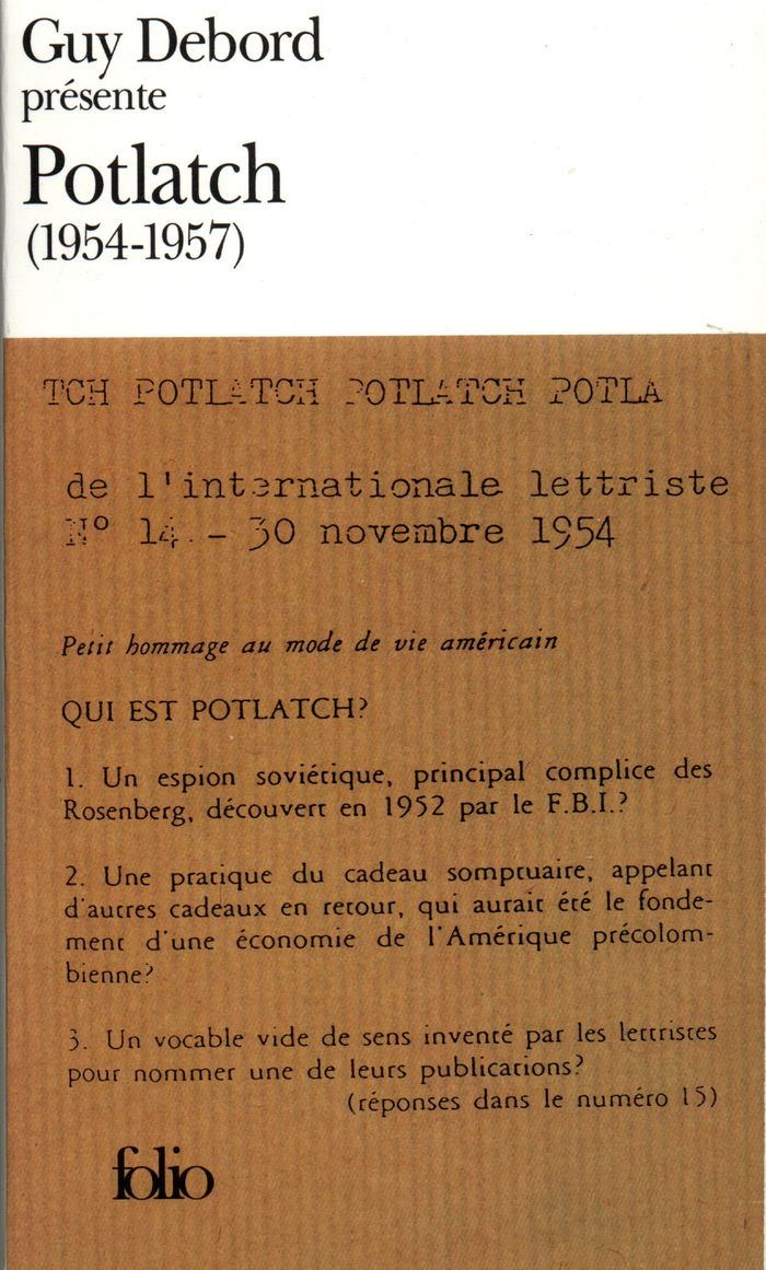 Couverture du livre « GUY DEBORD PRESENTE POTLATCH - (1954-1957) », librairie Les Contes Infusés à Corte