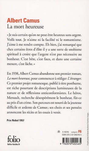 Quatrième de couverture de « LA MORT HEUREUSE »