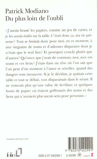 Quatrième de couverture de « DU PLUS LOIN DE L'OUBLI »