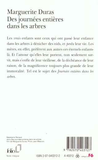 Quatrième de couverture de « DES JOURNEES ENTIERES DANS LES ARBRES »