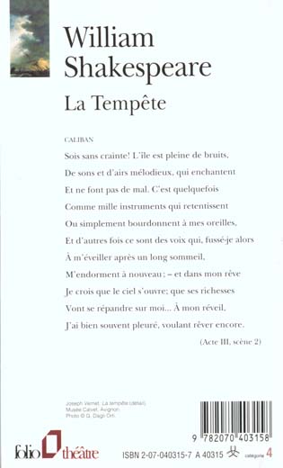 Quatrième de couverture de « LA TEMPETE »