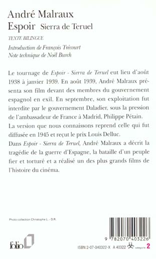 Quatrième de couverture de « ESPOIR - SCENARIO DU FILM »