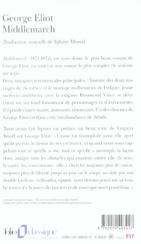 Quatrième de couverture de « MIDDLEMARCH »