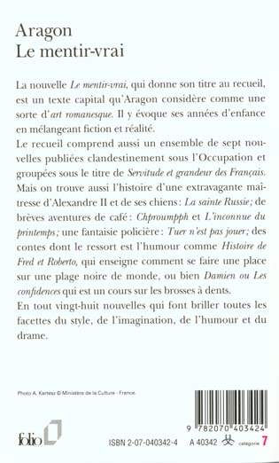 Quatrième de couverture de « LE MENTIR-VRAI »
