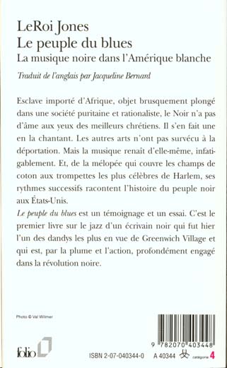 Quatrième de couverture de « LE PEUPLE DU BLUES - LA MUSIQUE NOIRE DANS L'AMERIQUE BLANCHE »