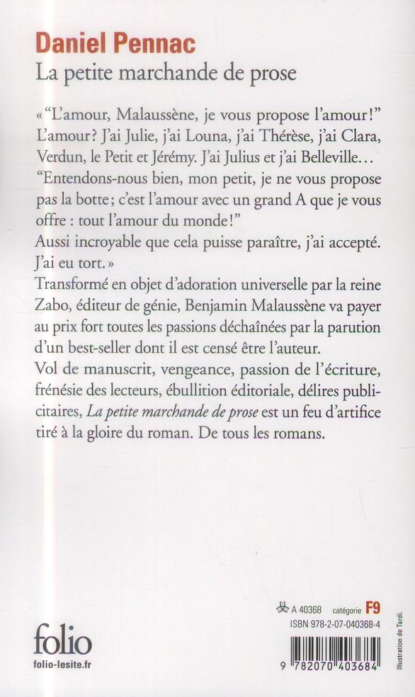 Quatrième de couverture de « LA PETITE MARCHANDE DE PROSE »
