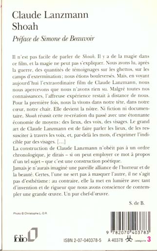 Quatrième de couverture de « SHOAH »