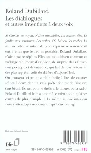 Quatrième de couverture de « LES DIABLOGUES ET AUTRES INVENTIONS A DEUX VOIX »