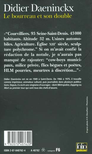Quatrième de couverture de « LE BOURREAU ET SON DOUBLE »