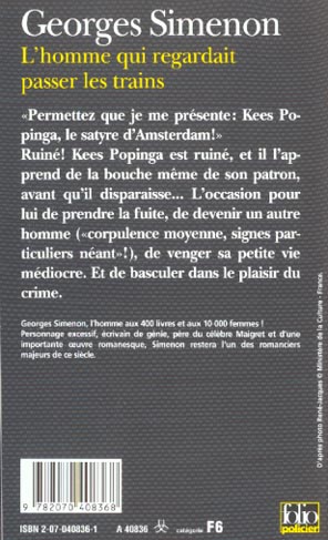 Quatrième de couverture de « L'HOMME QUI REGARDAIT PASSER LES TRAINS »
