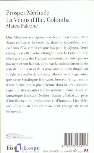 Quatrième de couverture de « LA VENUS D'ILLE - COLOMBA - MATEO FALCONE »