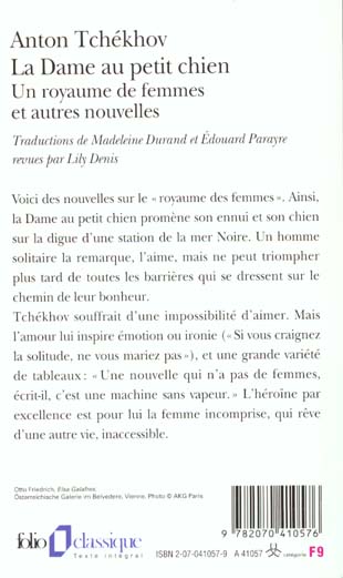 Quatrième de couverture de « La dame au petit chien : et autres nouvelles »