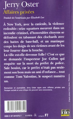 Quatrième de couverture de « AFFAIRES PRIVEES »