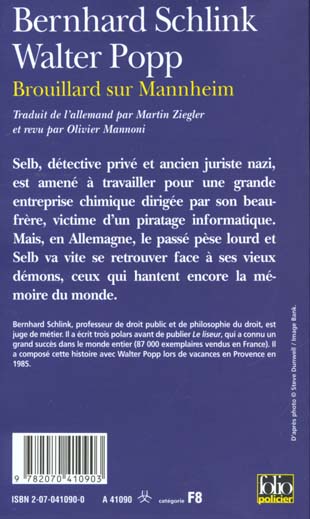 Quatrième de couverture de « BROUILLARD SUR MANNHEIM - UNE ENQUETE DU PRIVE GERHARD SELB »