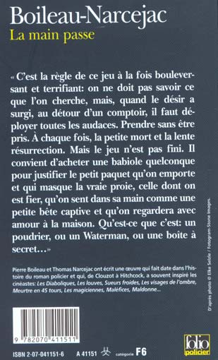 Quatrième de couverture de « LA MAIN PASSE »