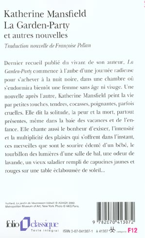 Quatrième de couverture de « LA GARDEN-PARTY ET AUTRES NOUVELLES »
