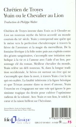 Quatrième de couverture de « Yvain ou Le chevalier au lion »