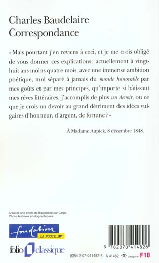 Quatrième de couverture de « CORRESPONDANCE »