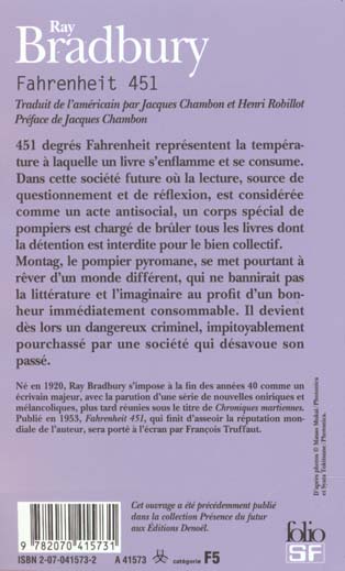 Quatrième de couverture de « FAHRENHEIT 451 »