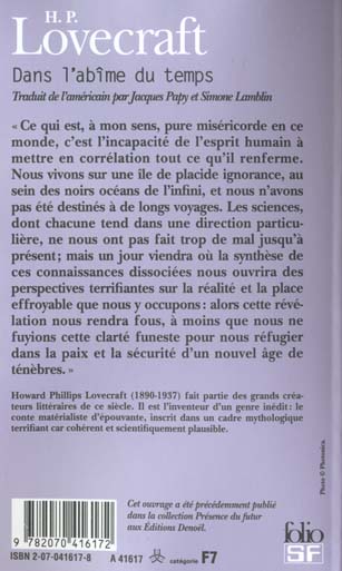 Quatrième de couverture de « DANS L'ABIME DU TEMPS »
