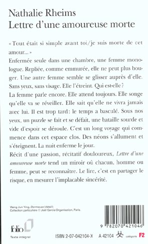 Quatrième de couverture de « LETTRE D'UNE AMOUREUSE MORTE »
