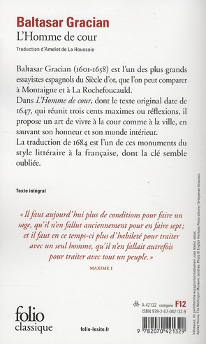 Quatrième de couverture de « L'HOMME DE COUR »
