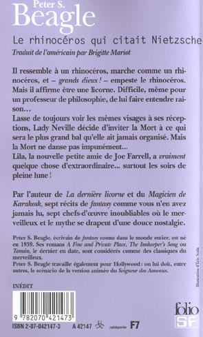 Quatrième de couverture de « LE RHINOCEROS QUI CITAIT NIETZSCHE »