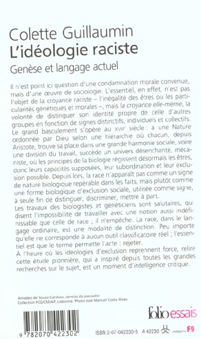 Quatrième de couverture de « L'IDEOLOGIE RACISTE - GENESE ET LANGAGE ACTUEL »