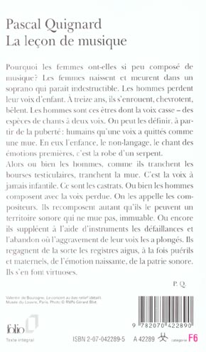 Quatrième de couverture de « LA LECON DE MUSIQUE »