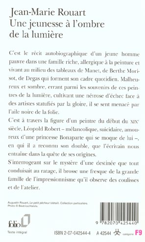 Quatrième de couverture de « UNE JEUNESSE A L'OMBRE DE LA LUMIERE »