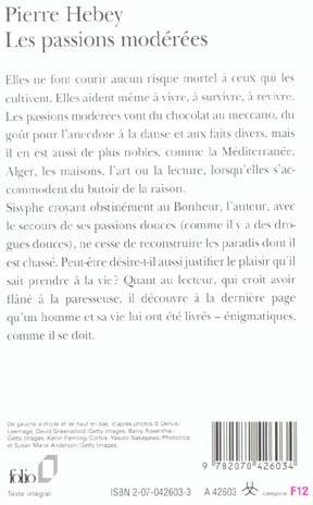 Quatrième de couverture de « LES PASSIONS MODEREES »