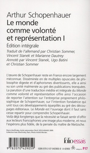 Quatrième de couverture de « Le monde comme volonté et représentation »