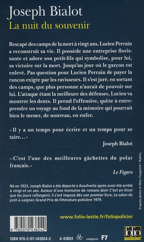 Quatrième de couverture de « LA NUIT DU SOUVENIR »