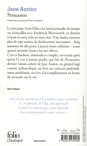 Quatrième de couverture de « Persuasion »