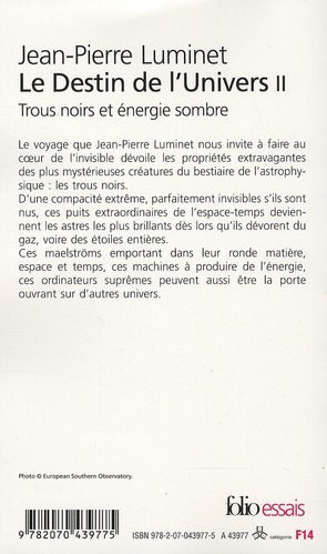 Quatrième de couverture de « LE DESTIN DE L'UNIVERS - VOL02 - TROUS NOIRS ET ENERGIE SOMBRE »