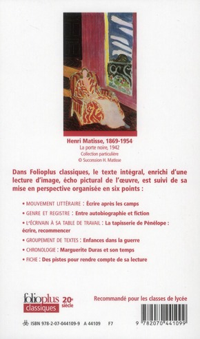 Quatrième de couverture de « La douleur »
